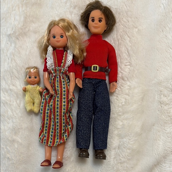 Vintage Mattel Sunshine Doll Family Set with Red and Yellow Outfits